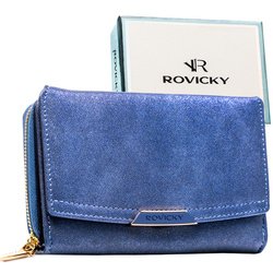 Średni portfel damski ze skóry ekologicznej w granatowym kolorze - Rovicky