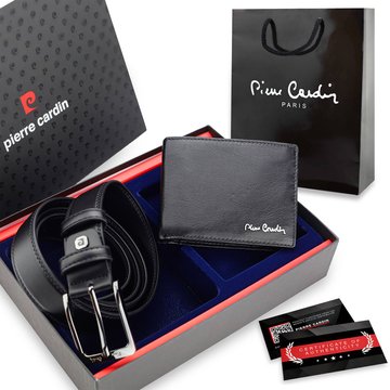 Zestaw Męski Pierre Cardin: Portfel Skórzany i Pasek Czarny – Idealny na Prezent, Certyfikat Autentyczności, Torebka