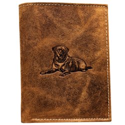 Skórzany portfel męski w kolorze brązowym bez zapięcia z tłoczeniem w kształcie psa