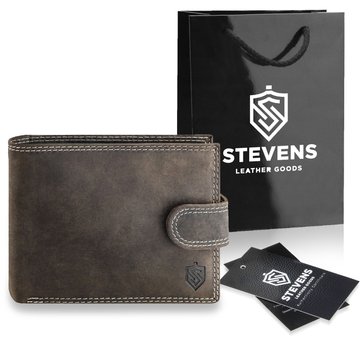 Portfel Męski Skórzany STEVENS Ochrona RFID Brązowy PREMIUM na prezent Święta, pod choinkę