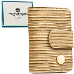 Portfel z ozdobną plecionką w beżowym kolorze, wykonany ze skóry naturalnej i ekologicznej - Peterson