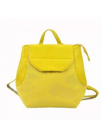 Plecak Damski Lookat LK-Y1908 Żółty ze Skóry Ekologicznej z Kieszonką i Regulowanymi Ramionami