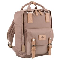 Beżowy, duży plecak damski wykonany z poliestru i skóry ekologicznej - Peterson