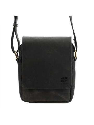 Saszetka Męska Nordee H1402 Skórzana Czarna Crossbody Nubuk Z Złotymi Okuciami