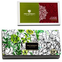 Poziomy, duży portfel damski w kwiatowy wzór z wewnętrzną kieszonką na suwak - Peterson