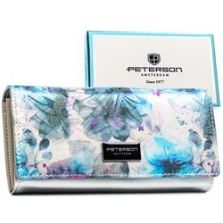 Elegancki, wielokolorowy portfel ze skóry ekologicznej i naturalnej zamykany zatrzaskiem - Peterson