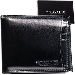 Małe, poziome i czarne etui na karty ze skóry naturalnej - 4U Cavaldi