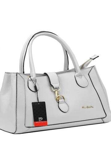 Torebka Skórzana Pierre Cardin Kuferek Jasny Popiel Damska Elegancja FRZ 55086 Naturalna Ze Złotymi Okuciami