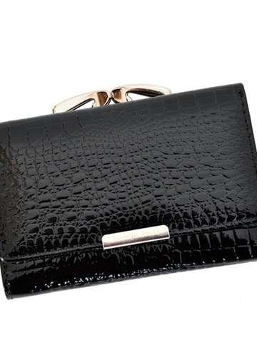 Portfel Damski Skórzany Jennifer Jones 5282-2 Czarny Poziomy Z Złotymi Okuciami