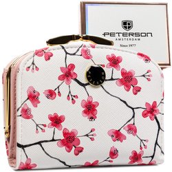 Mały, modny portfel damski ze skóry ekologicznej w kwiatowy wzór - Peterson