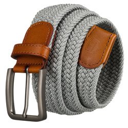 Szary pasek męski z syntetycznego materiału z brązowymi dodatkami - Peterson