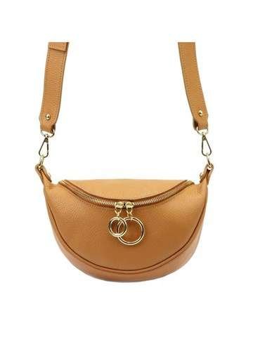 Torebka Skórzana Luka Dollaro Camel Listonoszka Naturalna Ze Złotymi Okuciami