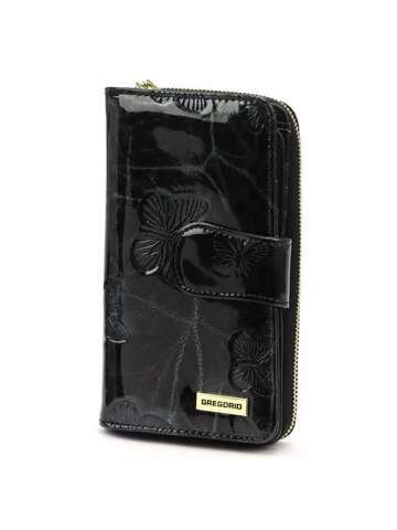 Portfel Damski Gregorio BTS-116 Skórzany Czarny z Zabezpieczeniem RFID i Złotymi Okuciami