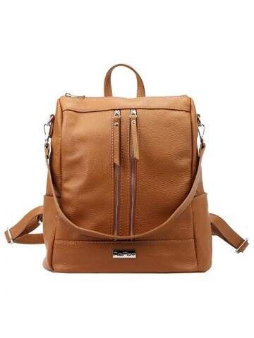 Plecak Skórzany MiaMore Dollaro Ciemny Camel Fason Torebko-Plecak Mieści A4