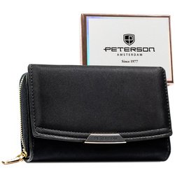 Portfel damski ze skóry ekologicznej w czarnym kolorze wyposażony w system RFID - Peterson