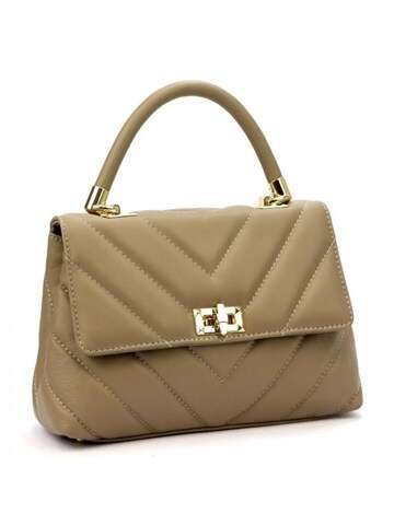 Torebka Damska Luka Kuferek Skórzany Naturalny Taupe Pikowany z Dodatkowym Paskiem