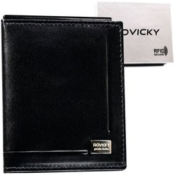 Banknotówka męska ze skóry naturalnej w czarnym kolorze - Rovicky