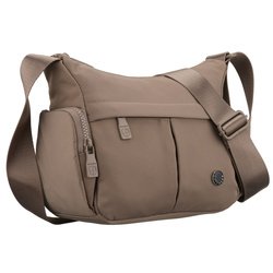 Beżowa listonoszka damska z poliestru zawieszona na szerokim pasku, dwukomorowa - Peterson