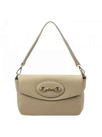 Torebka Damska Luka Dollaro 20-050 Skóra Naturalna Ciemny Beż Listonoszka Crossbody Z Złotymi Okuciami