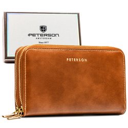 Portfel w typie piórnika wykonany ze skóry ekologicznej w brązowym kolorze - Peterson