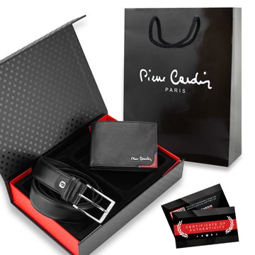 Portfel Męski Pierre Cardin + Pasek Skórzany Czarny – Ekskluzywny Zestaw Prezentowy, Skóra Naturalna, Certyfikat