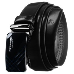 Czarny pasek męski ze skóry naturalnej z automatyczną klamrą - Peterson