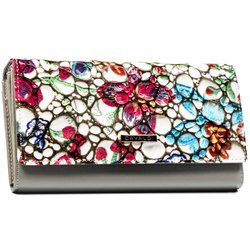 Skórzany, wielokolorowy portfel damski w kwiaty, wyposażony w system RFID - 4U Cavaldi