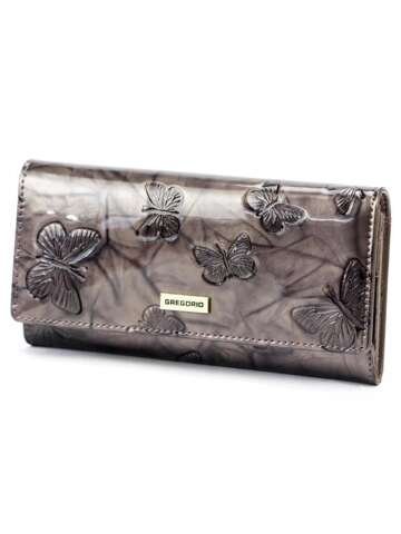 Skórzany portfel damski Gregorio BTS-100 popiel z systemem RFID i złotymi okuciami