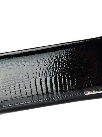 Portfel Damski Skórzany Lakierowany Jennifer Jones 5288-2 Czarny Poziomy Duży