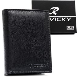 Czarny portfel męski ze skóry naturalnej mieszczący dowód rejestracyjny - Rovicky