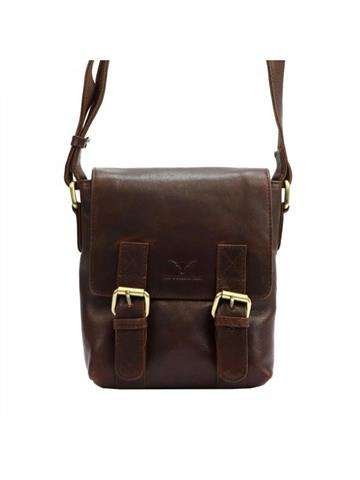 Saszetka Męska Money Kepper HN1550 Skóra Naturalna Brązowa Crossbody Z Regulowanym Paskiem