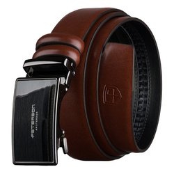 Skórzany pasek męski w brązowym kolorze z automatyczną klamrą - Peterson