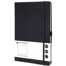 Czarny notes w formacie A5 zadrukowany w kropki, wyposażony w gumkę zamykającą - Peterson