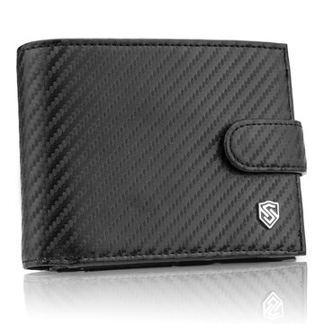Portfel Męski Skórzany STEVENS Mocna Powłoka Carbon Poziomy Zapinany Czarny RFID
