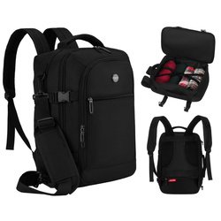 Podróżny plecak z poliestru w czarnym kolorze, dwukomorowy i idealny na bagaż podręczny - Peterson