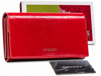 Czerwony skórzany portfel damski z klapką Peterson