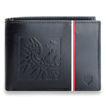 Portfel Męski Skórzany STEVENS antykradzieżowy Patriotyczny Flaga Godło SLIM mały Czarny