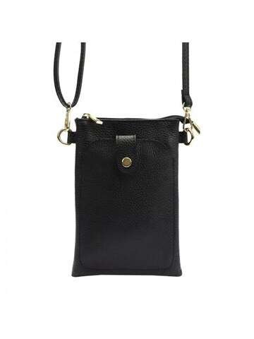 Torebka Skórzana Luka Etui na Ramię Czarna Złote Okucia Mała Crossbody Naturalna