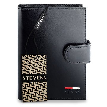 Portfel Męski Skórzany STEVENS Zapinany RFID Czarny PREMIUM