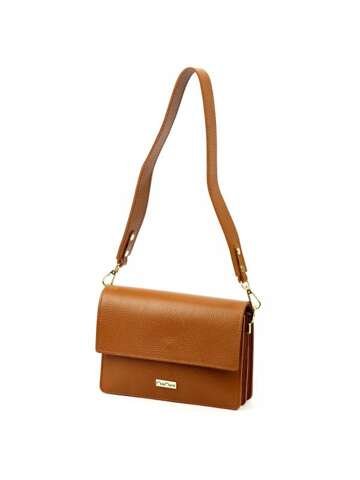 Torebka Damska Skórzana MiaMore 01-054 DOLLARO camel-2 Listonoszka przez ramię