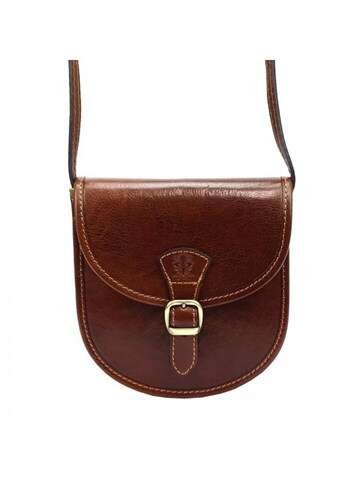 Torebka Skórzana Naturalna Florence 134 Listonoszka Brązowa Mała Crossbody