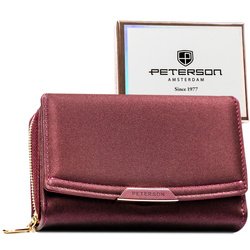 Portfel damski ze skóry ekologicznej w fioletowym kolorze wyposażony w system RFID - Peterson