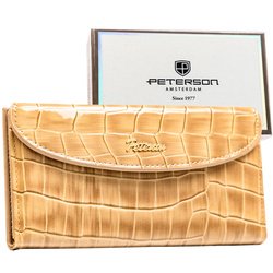 Beżowy portfel damski ze skóry ekologicznej z tłoczeniem na wzór skóry krokodyla - Peterson