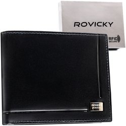 Portfel męski ze skóry naturalnej w czarnym kolorze bez zapięcia zewnętrznego - Rovicky