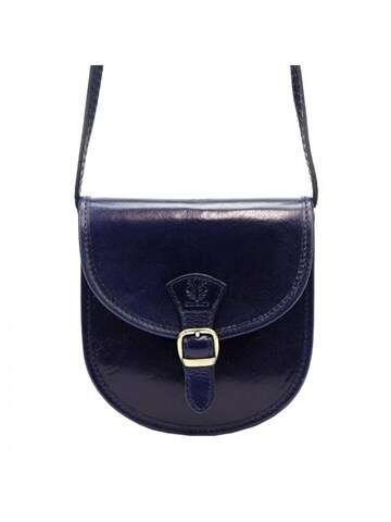 Torebka Skórzana Florence 134 Listonoszka Granatowa Naturalna Ze Złotymi Okuciami