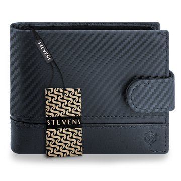 Portfel Męski STEVENS Skórzany 100% Skóra Naturalna Ochrona RFID Poziomy Czarny PREMIUM TH