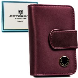 Fioletowy portfel damski ze skóry naturalnej i ekologicznej zamykany na suwak i zatrzask - Peterson