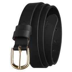 Elegancki pasek damski ze skóry naturalnej w czarnym kolorze ze złotą, klasyczną klamrą - Peterson