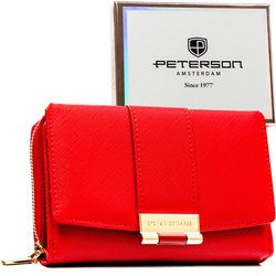 Poziomy portfel damski wykonany ze skóry ekologicznej w czerwonym kolorze - Peterson