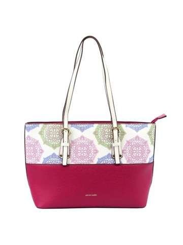 Torebka Damska Pierre Cardin MS148 1005 Shopperbag Eko-Skóra Fuksja Złote Okucia Duża Mieści A4